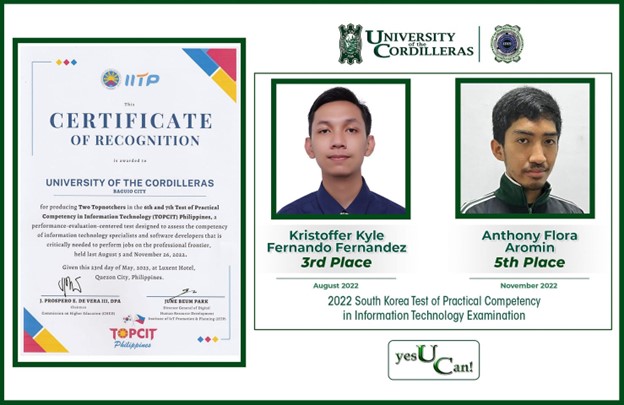 Fernandez and Aromin of CITCS, Topnotchers in 2022 TOPCIT