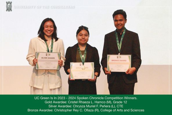 Congratulations to the winners of the UC Green Is In 2023 – 2024 Spoken Chronicle bannered Environmental Sustainability: Exploring the Role of Education in Promoting Environmental Awareness and Actions to Achieve SDG 13 (Climate Action)!