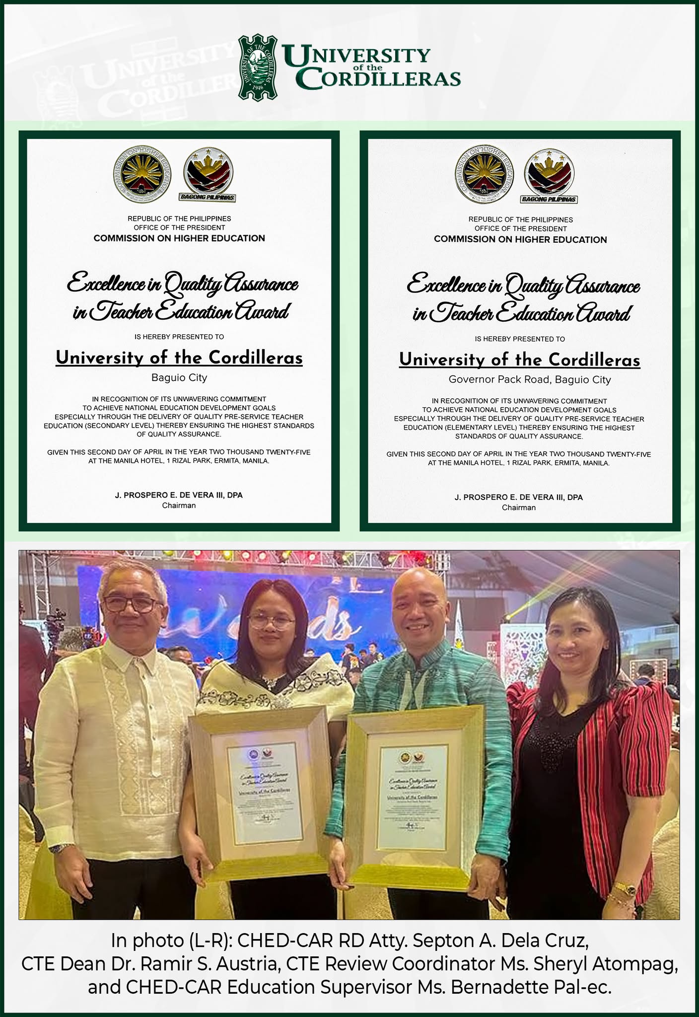 𝐂𝐇𝐄𝐃 𝐀𝐰𝐚𝐫𝐝𝐬 𝐔𝐂 𝐰𝐢𝐭𝐡 𝐄𝐱𝐜𝐞𝐥𝐥𝐞𝐧𝐜𝐞 𝐢𝐧 𝐐𝐮𝐚𝐥𝐢𝐭𝐲 𝐀𝐬𝐬𝐮𝐫𝐚𝐧𝐜𝐞 𝐢𝐧 𝐓𝐞𝐚𝐜𝐡𝐞𝐫 𝐄𝐝𝐮𝐜𝐚𝐭𝐢𝐨𝐧