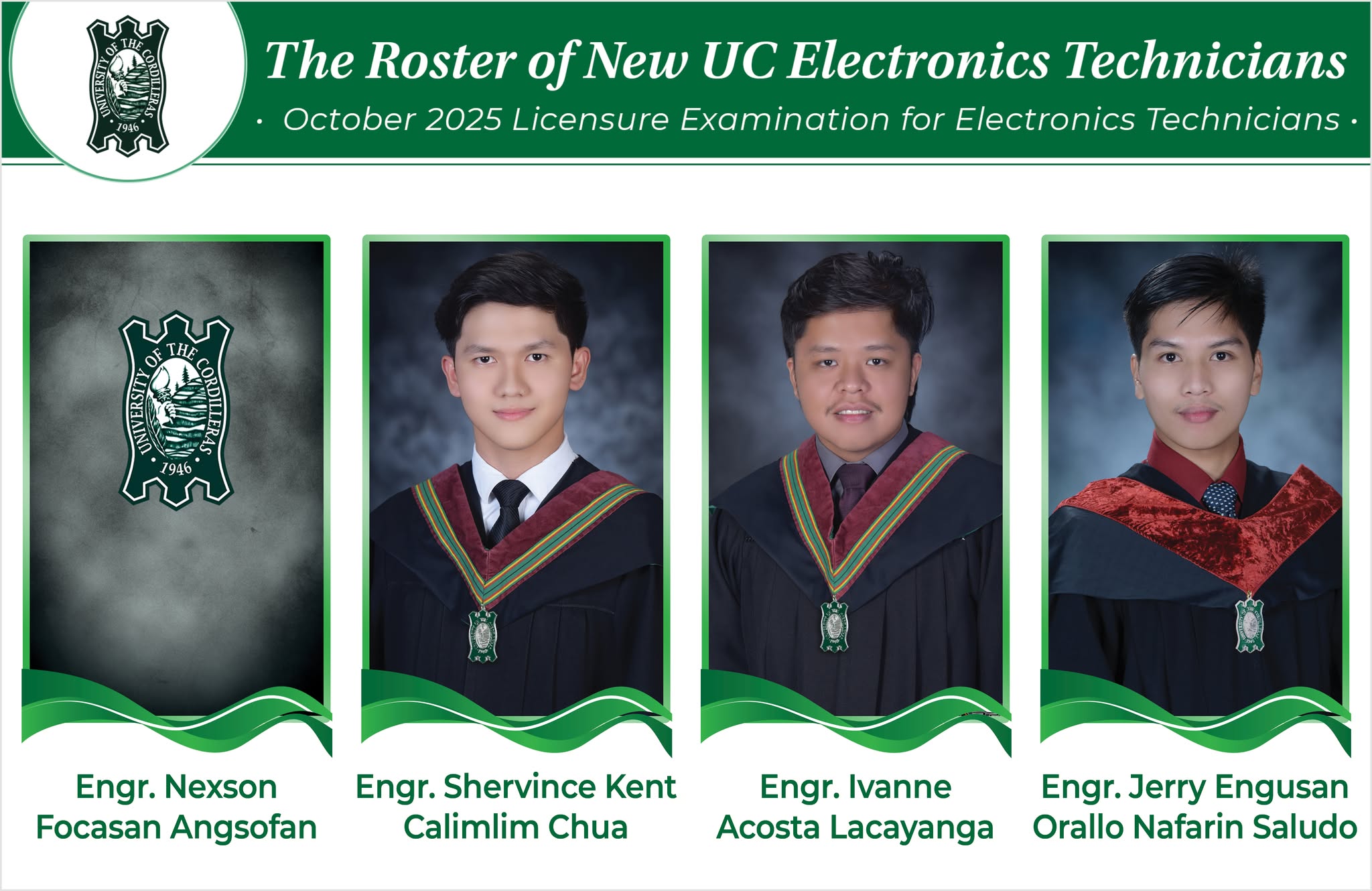 Congratulations to the Roster of New UC Electronics Technicians who passed the October 2025 Electronics Technicians Licensure Examination!